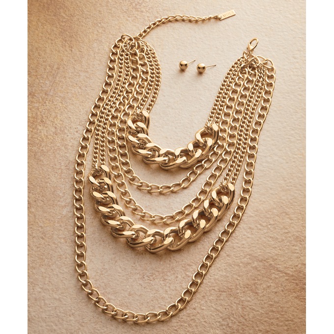 Layered Necklace and Earring Set, , large