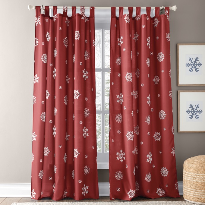 Scattered Snowflake Tab Top Panel, Red/White, large