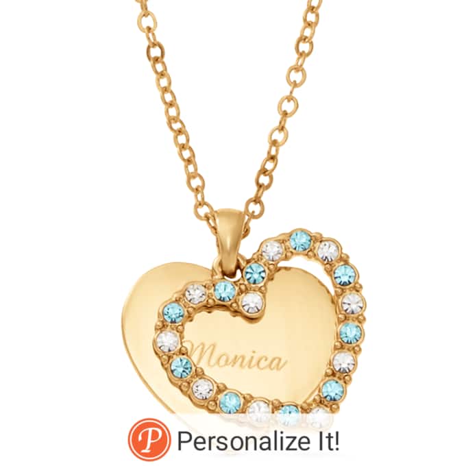 Name/Birthstone Double Heart Pendant, , large