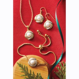 Faux-Pearl/Diamond Pendant, Bracelet &amp; Earring Set, , large