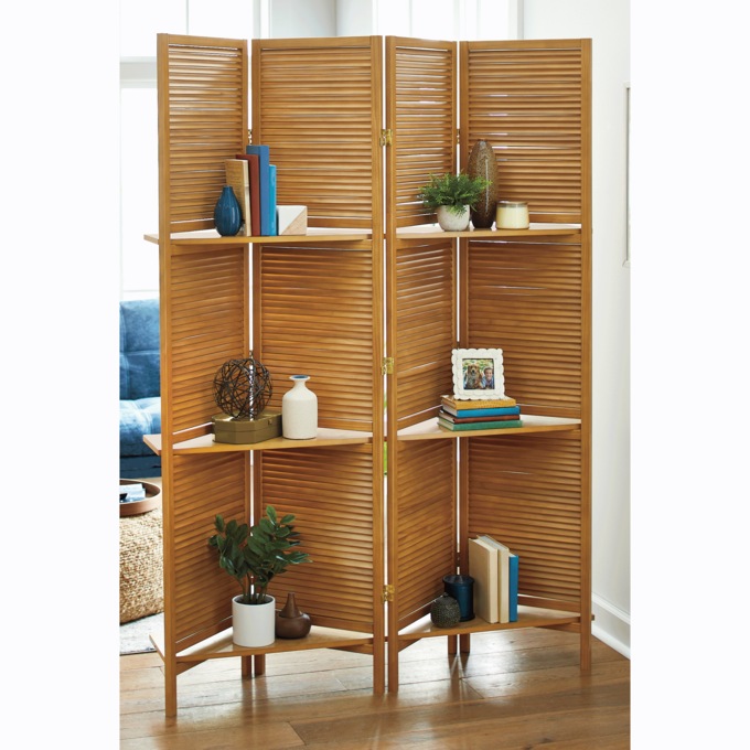 Shutter Room Screen With Shelves, Woodtone, large