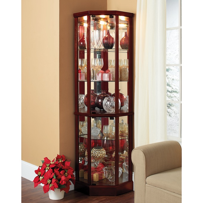 Tessa Lighted Corner Curio Cabinet, , large