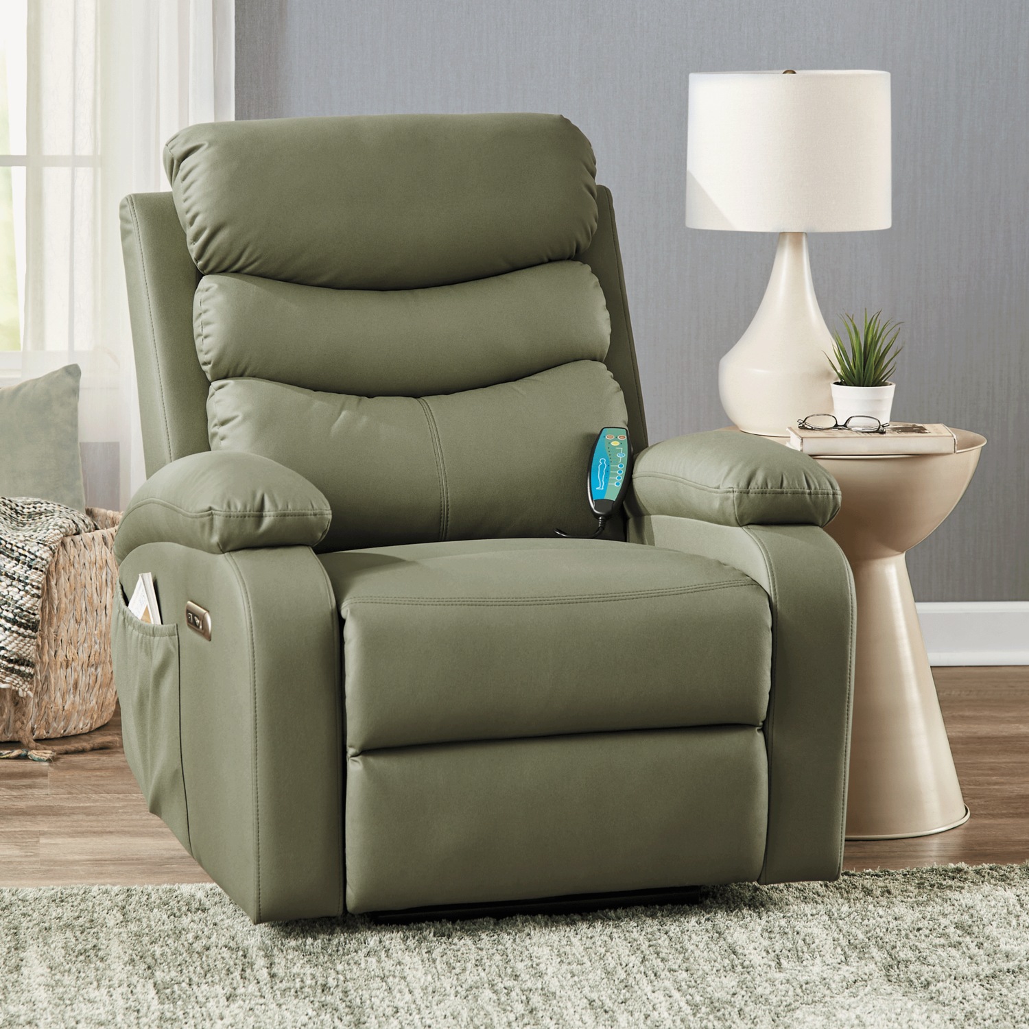 【Se】green label relaxing ジレ Powered Faux-Leather Recliner with Heat/Massage | Seventh Avenue