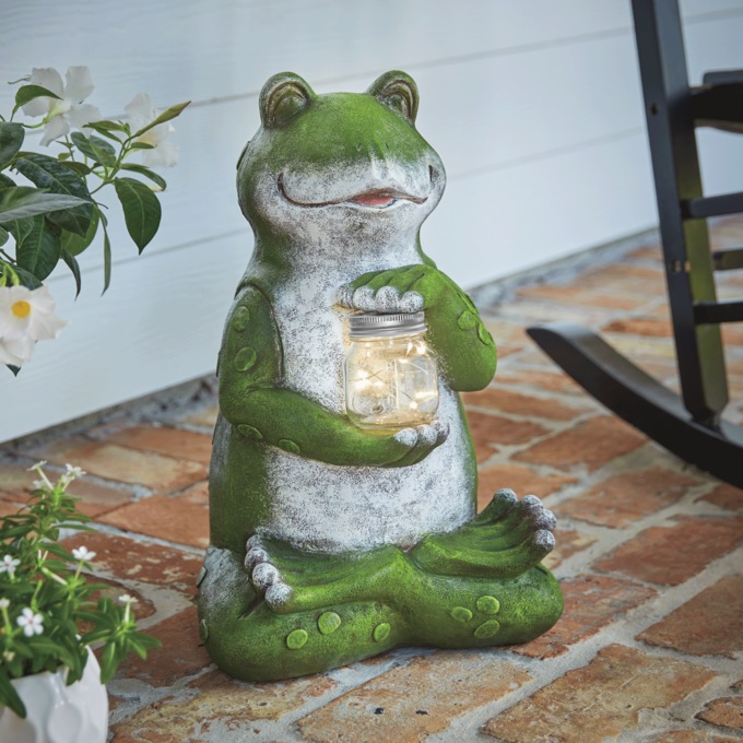 Zen Frog with Solar Mason Jar, , large