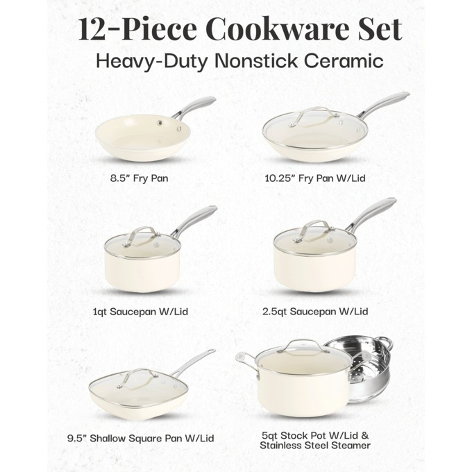Gotham Steel Natural 12-Piece Ceramic Nonstick Cookware Set, , large