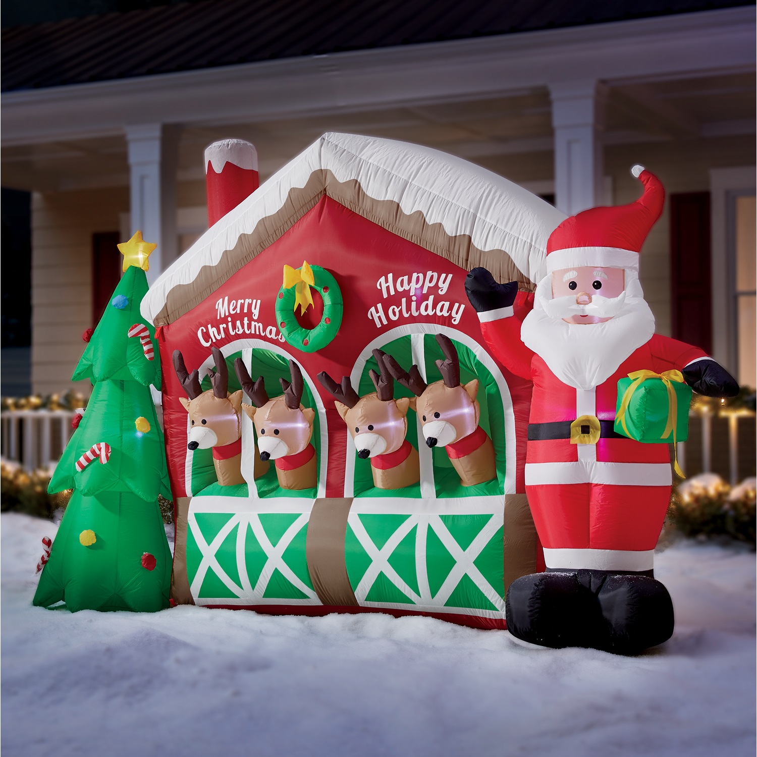 Inflatable Reindeer Stable with Santa Seventh Avenue