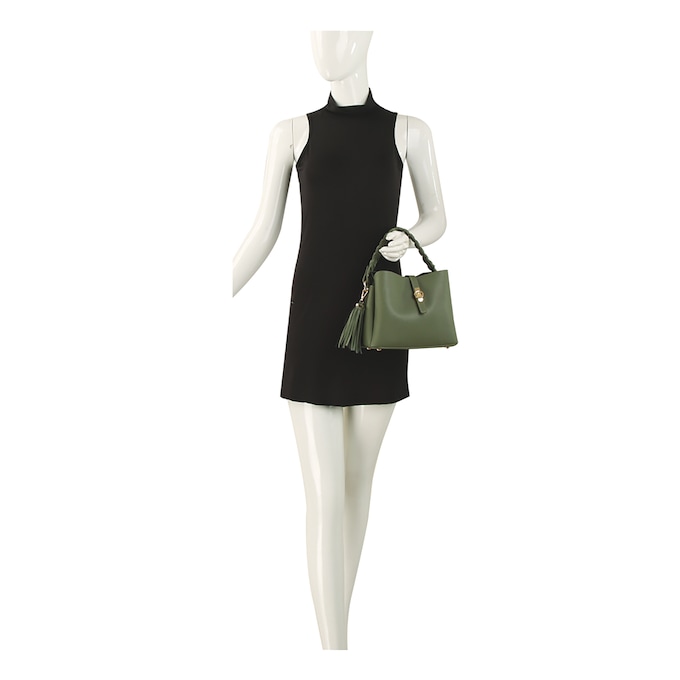 Braid Handle Satchel, Olive, large