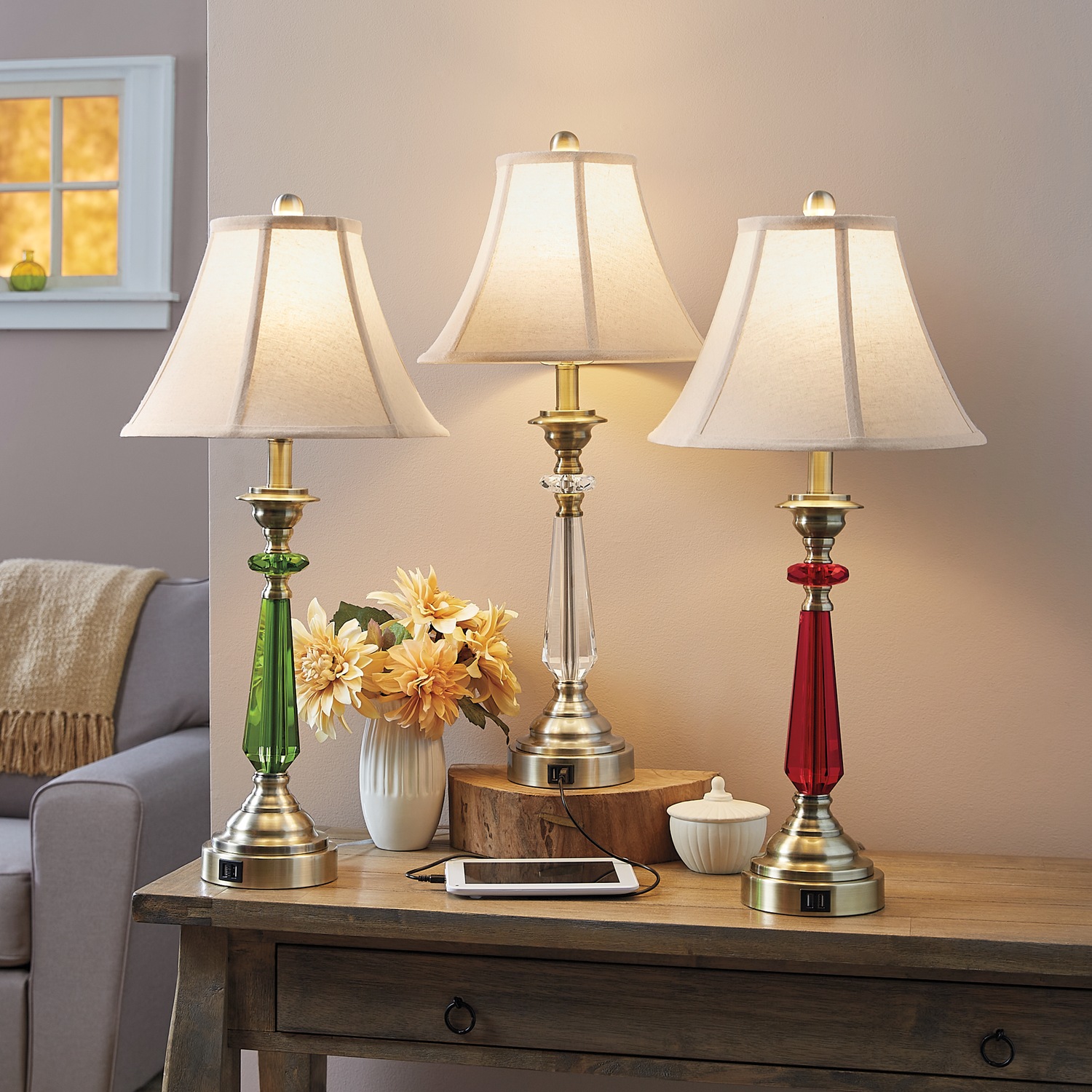 Crystal Touch Lamp with USB Ports Seventh Avenue