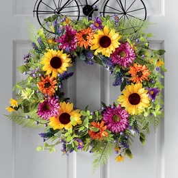 Purple Daisy and Yellow Sunflower Wreath, , large