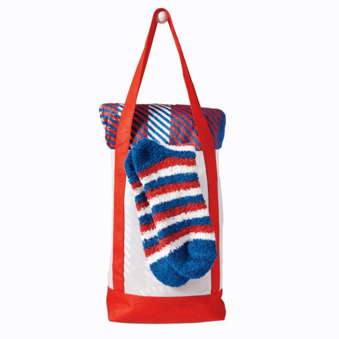 Tote, Throw & Socks Gift Set, Red Navy Plaid, large