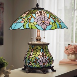 Stained Glass Floral Leaf Double-Lit Lamp , , large