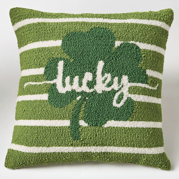 Hand-Hooked Shamrock Pillow, , large