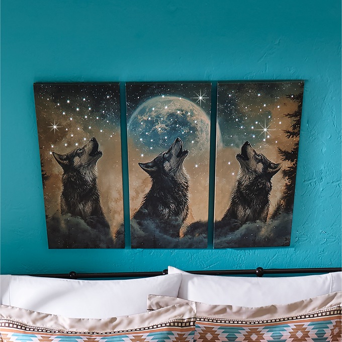 Lit Howling Wolves Triptych, , large