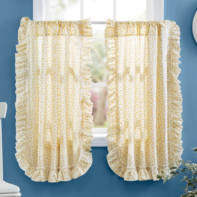 Mayfair Romantic Ruffled Semi-Sheer Cape Cod Tier Pair, , large