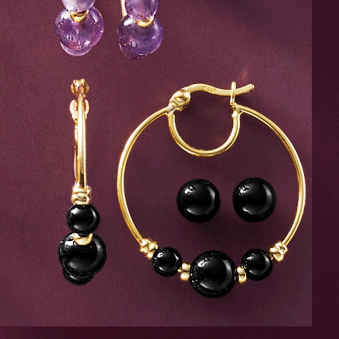 Gem/Bead 2-Pair Hoop & Post Set, , large