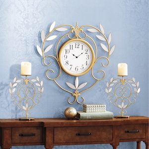 Set of 2 Mirrored Leaves Candleholders, Gold, large