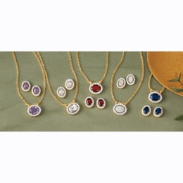 Gemstone Necklace and Earring Set, , large