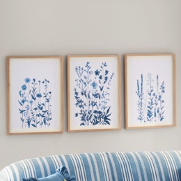 Set of 3 Blue Floral Prints, , large