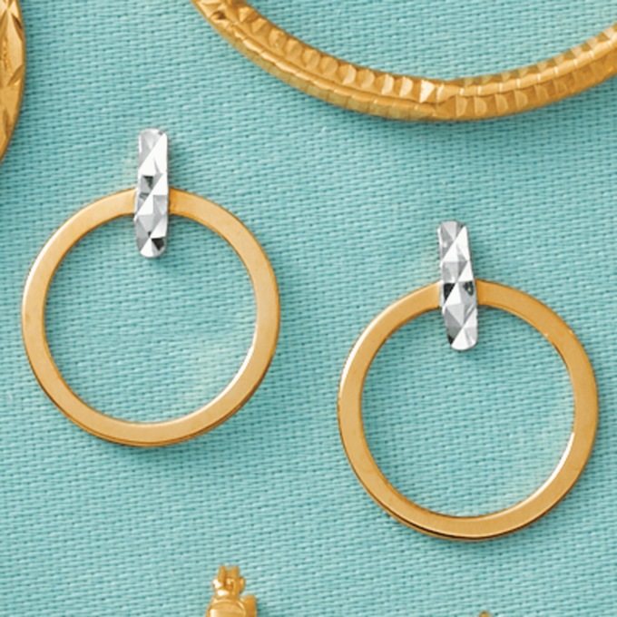 10K Gold Two-Tone Round Drop Earrings, , large