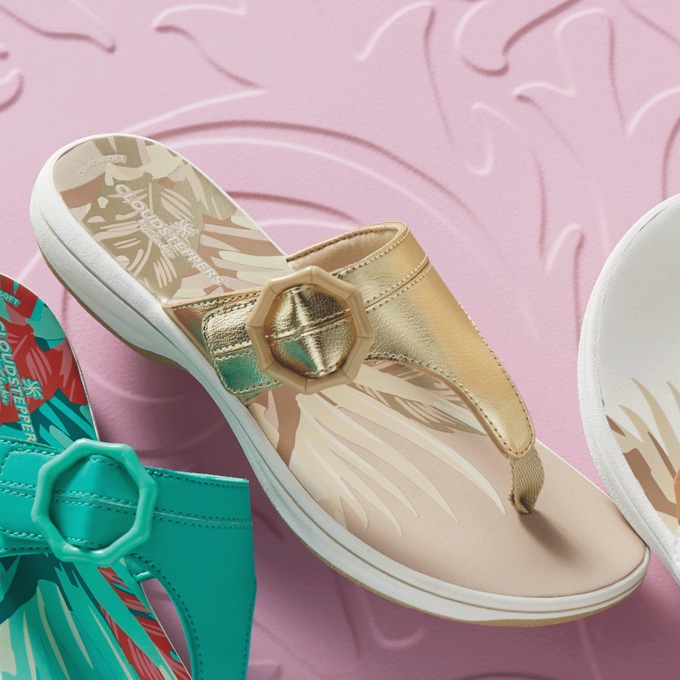 Clarks Breeze Cove Faux Leather Adjustable Sandal with Decorative Buckle, , large