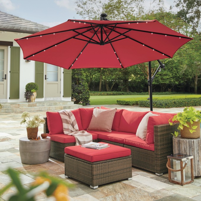 10' Solar Lit Offset Umbrella, , large