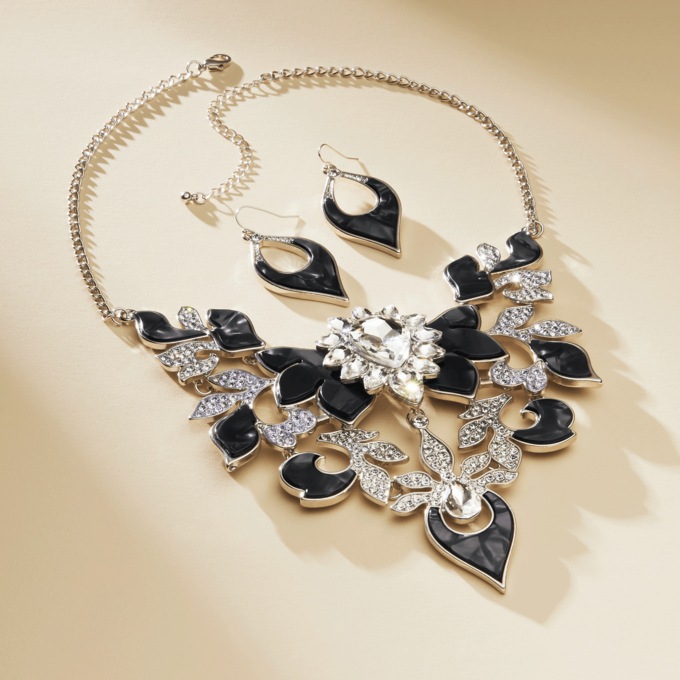 Crystal/Enamel Necklace & Earrings Set, , large