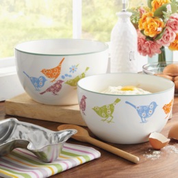 Set of 2 Floral Bird Mixing Bowls, , large
