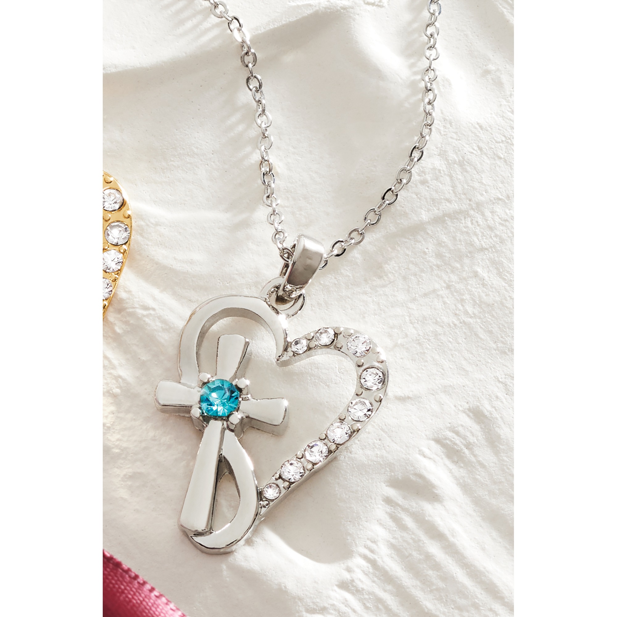 Personalized Birthstone/Crystal Heart/Cross Pendant, Silvertone, large