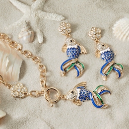 Enameled Dangling Fish Necklace or Earrings, , large