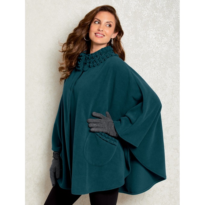 Fleece Ruffle-Trim Cape, , large