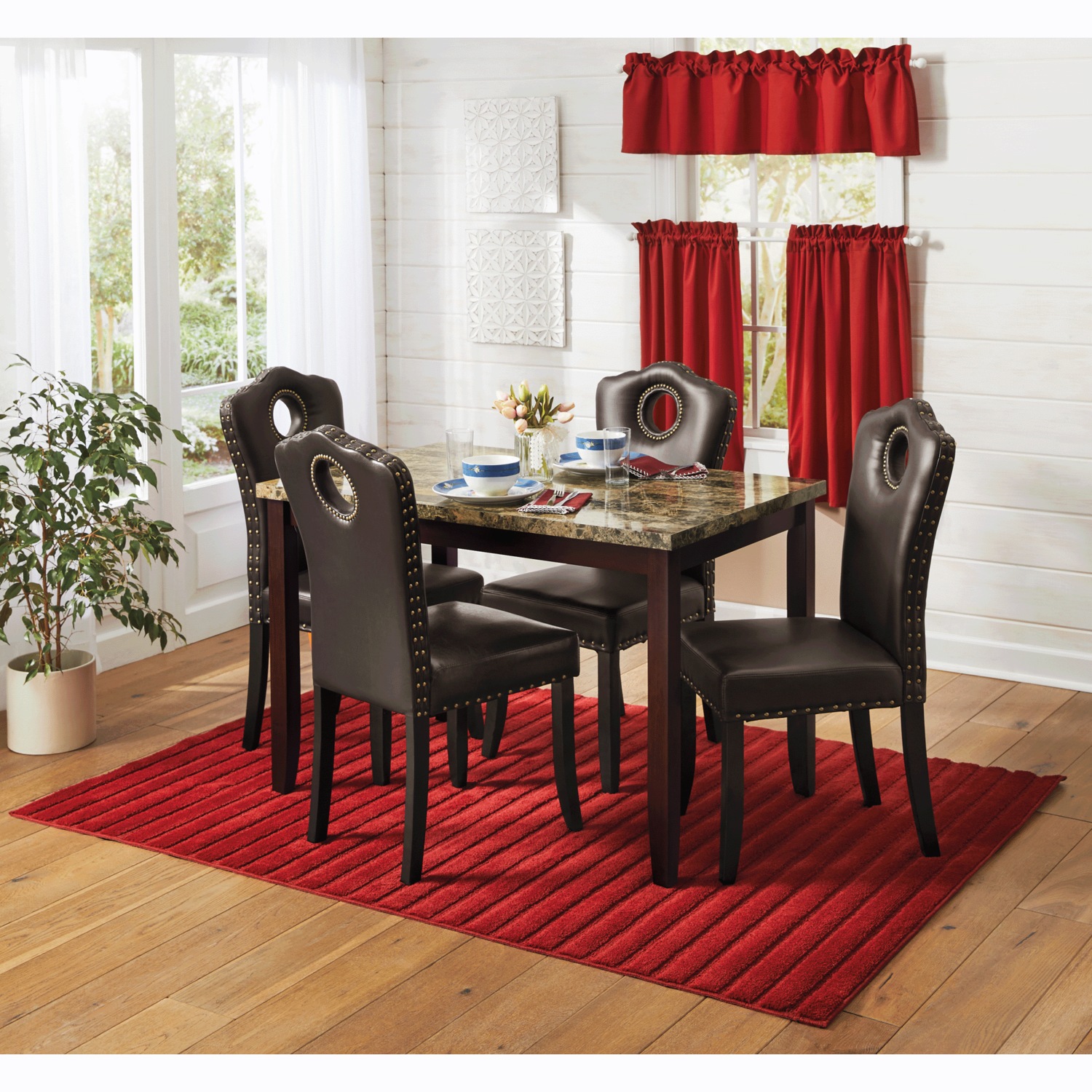 Faux-Leather Nailhead Dining Chair with Elegant Scalloped Back