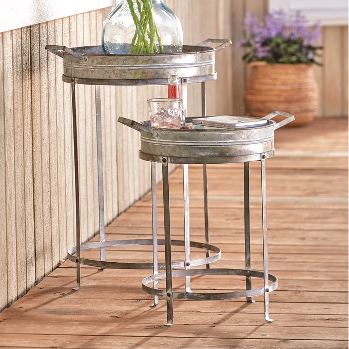 Set of 2 Galvanized Garden Tables, , large