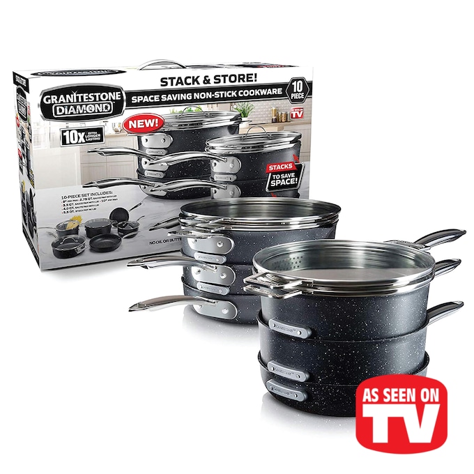 Granitestone Diamond Stackmaster 10-Piece Space-Saving Cookware Set, , large