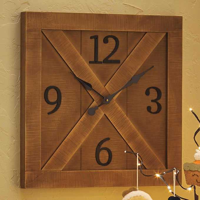 Barn Door-Style Wall Clock, Brown, large