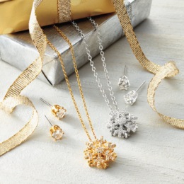 Cubic Zirconia Snowflake Necklace &amp; Earring Set, , large