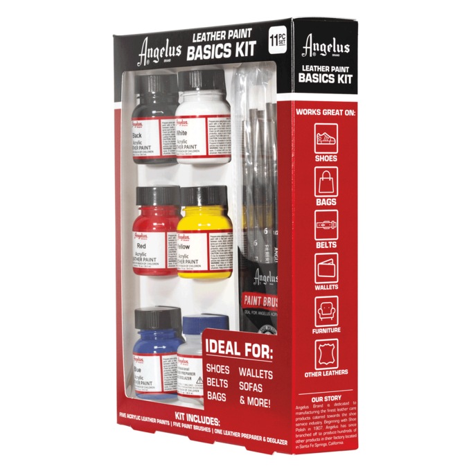 Angelus 11-Piece Acrylic Leather Paint Basics Kit, , large