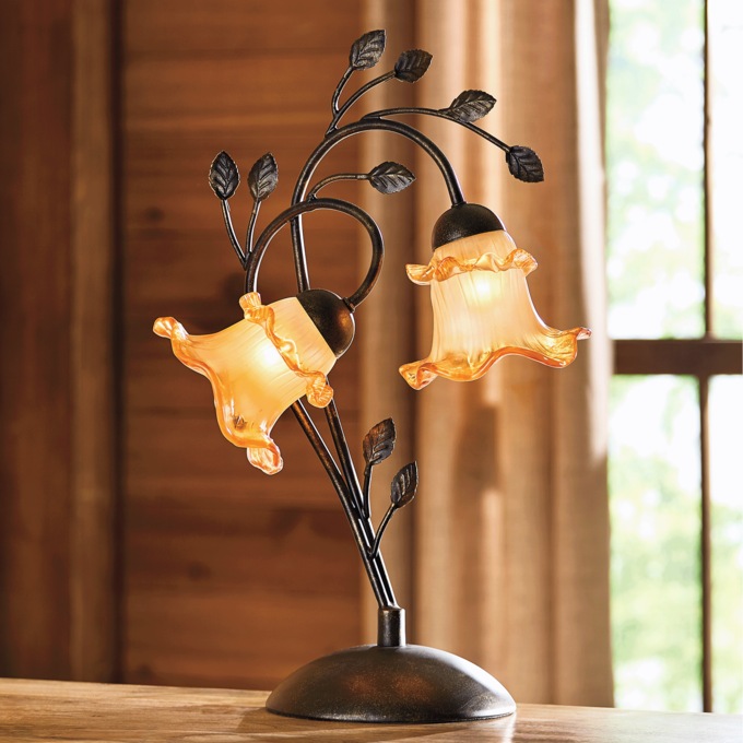 Elise Floral Accent Lamp, Brown, large