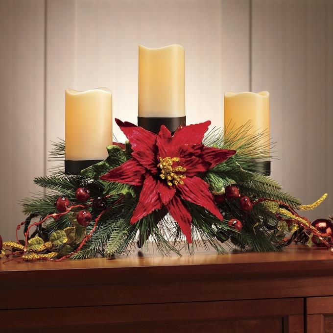 Pine and Poinsettia Candelabra, , large