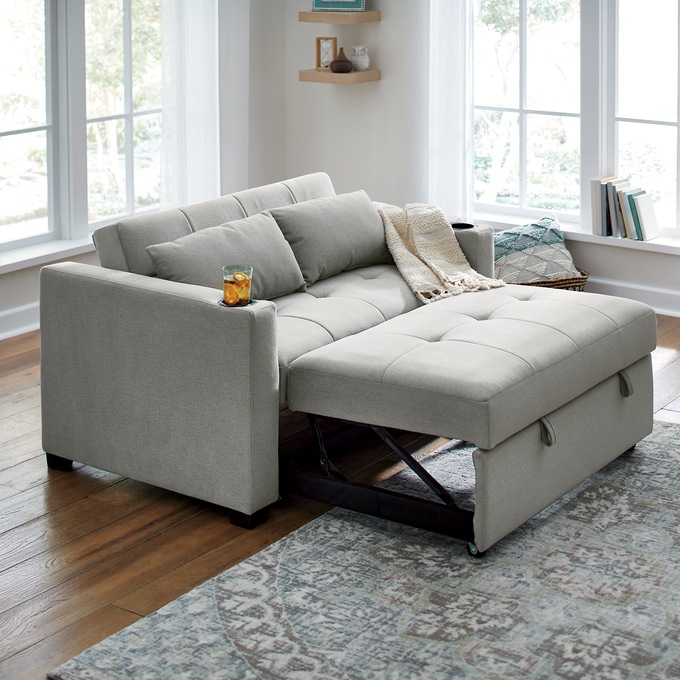 Convertible Loveseat with USB and Cupholders, Gray, large