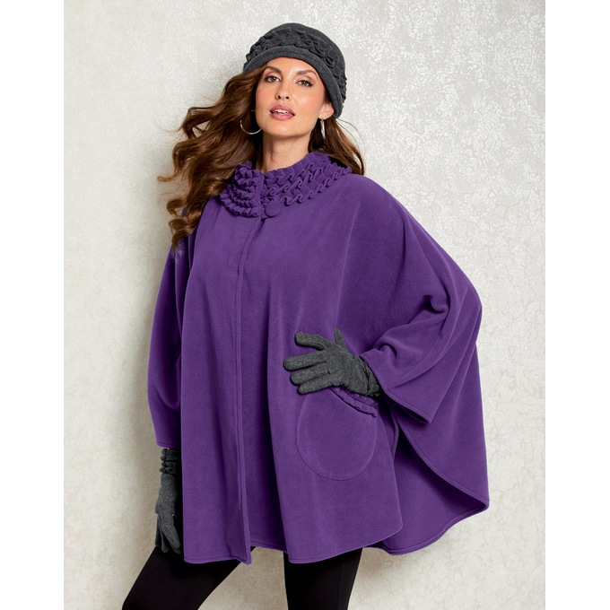 Fleece Ruffle-Trim Cape, , large