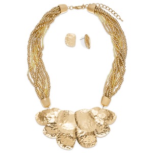 Hammered Metal Necklace/Earring Set, , large