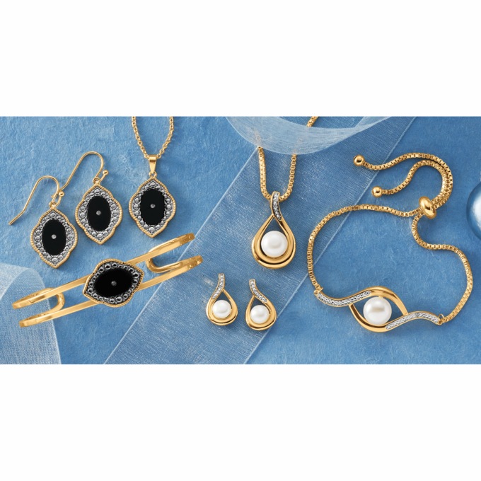 Goldtone Diamond Accent Gem Drop Jewelry Set, , large