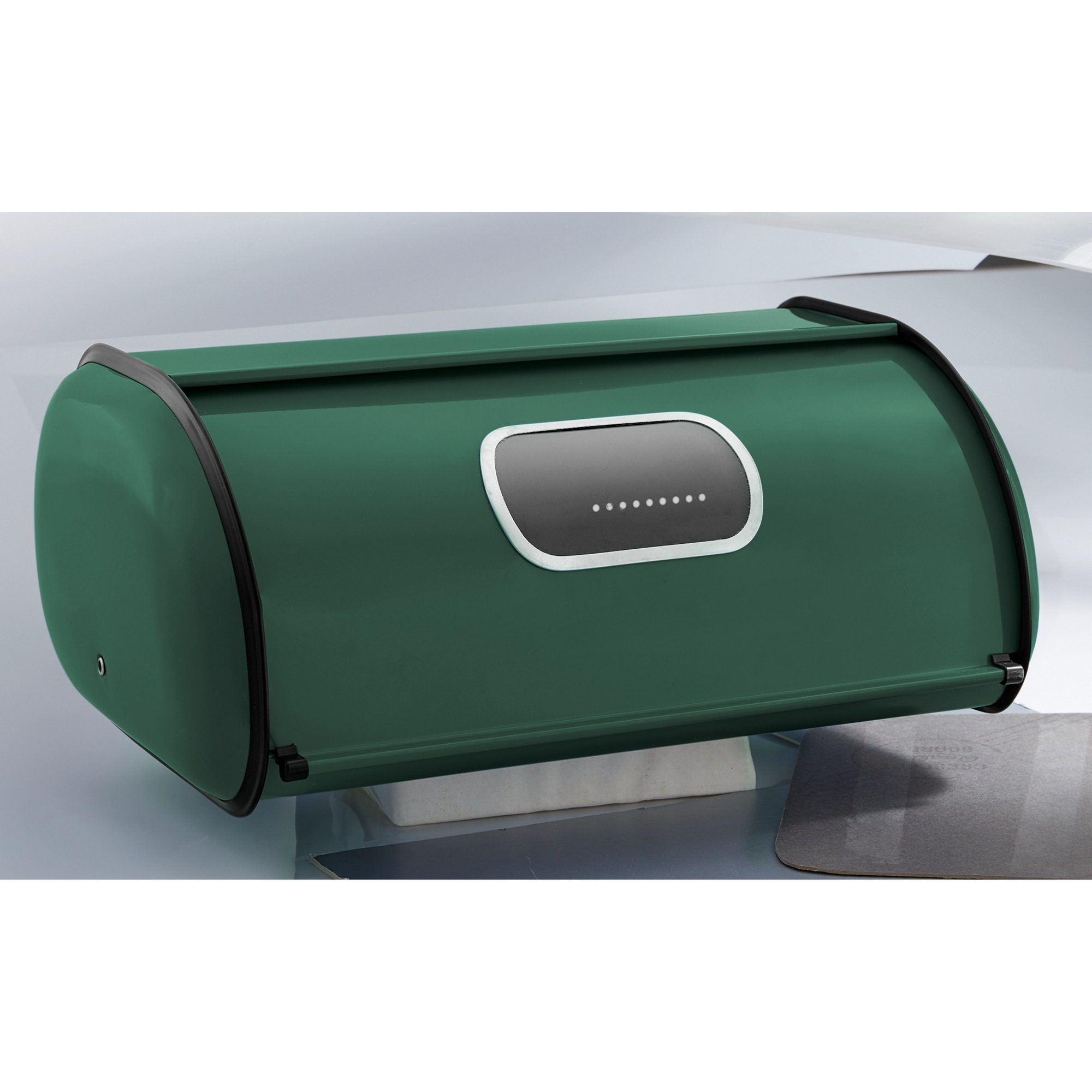 Ventilated Countertop Metal Breadbox with Window, Evergreen, large