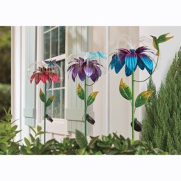 Solar Daisy Fiber Optic Spinner Stake, , large