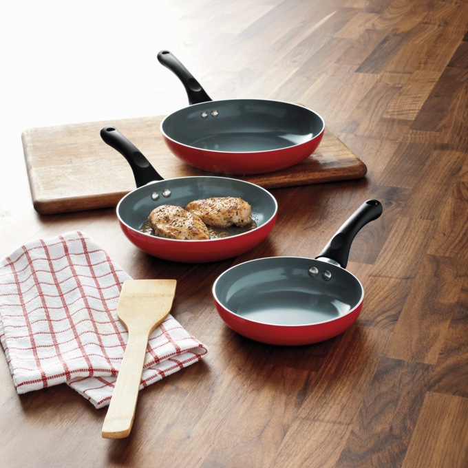 Ginny's Set of 3 Fry Pans, Delicious Red, large