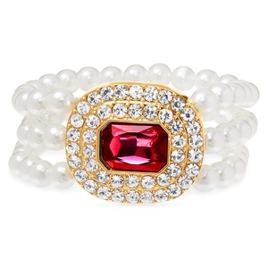 Crystal and Faux-Pearl Stretch Bracelet, , large