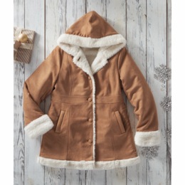 Hooded Faux Shearling Jacket, , large