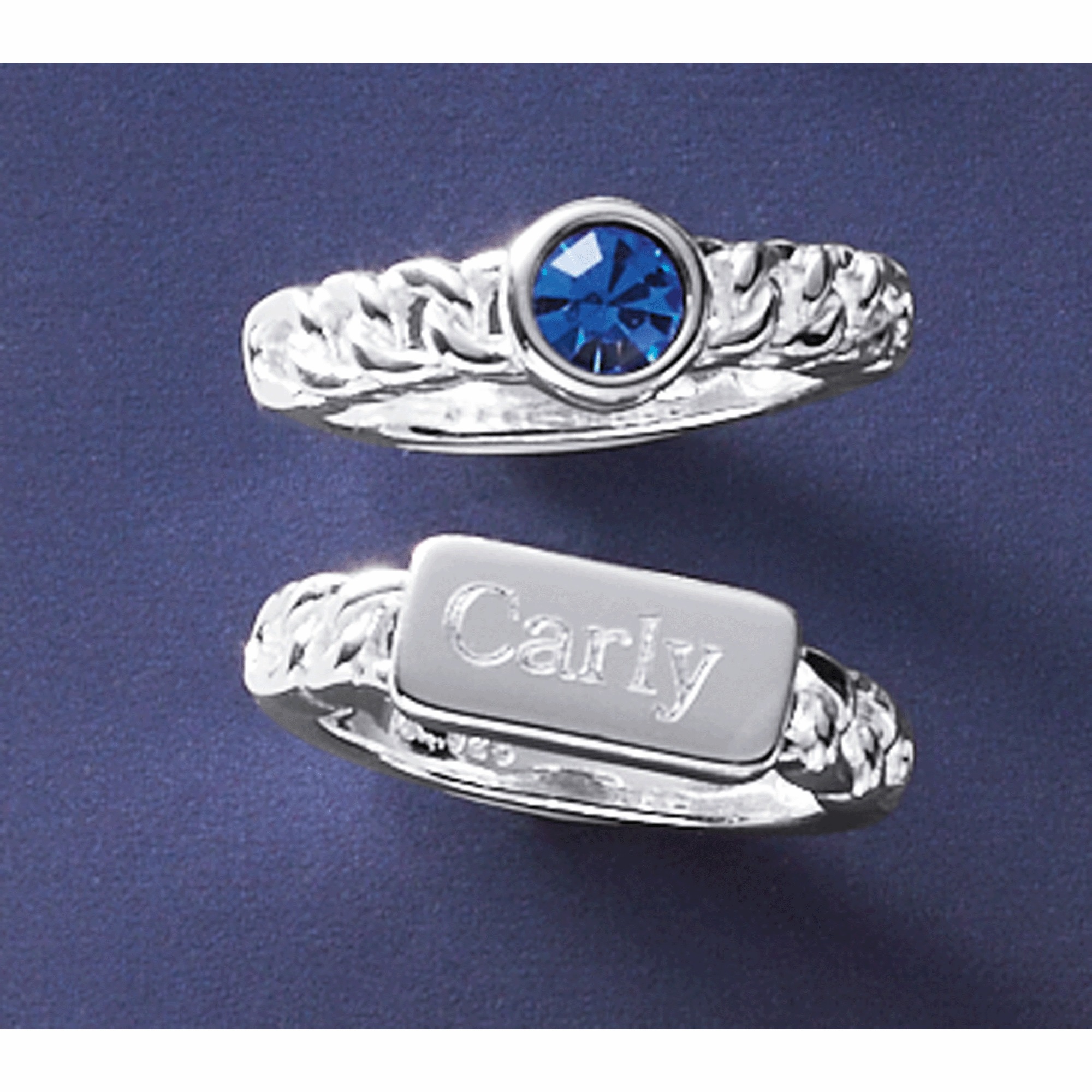 Personalized Name & Birthstone 2-Ring Set, Sterling Silver, large