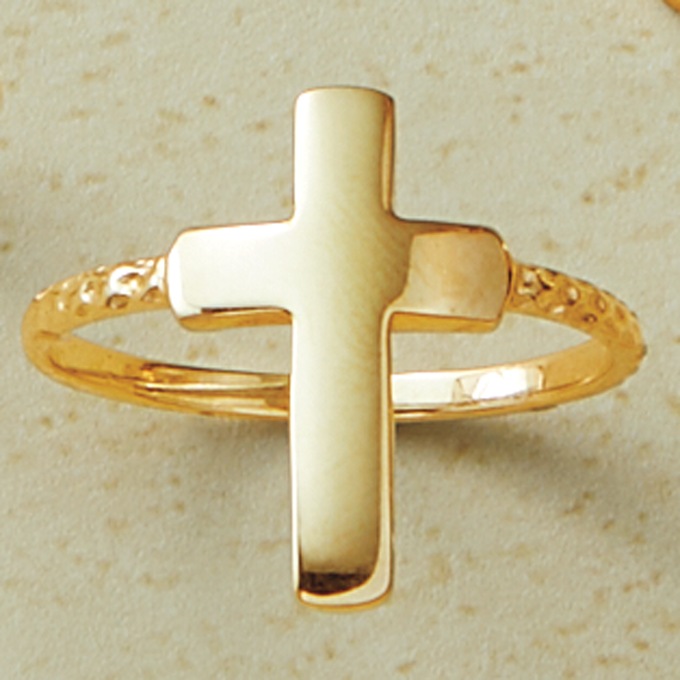 10K Gold Cross Ring, , large