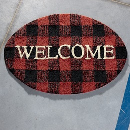 Buffalo Check Indoor/Outdoor Oval Welcome Mat - 20&quot; X 30&quot;, , large